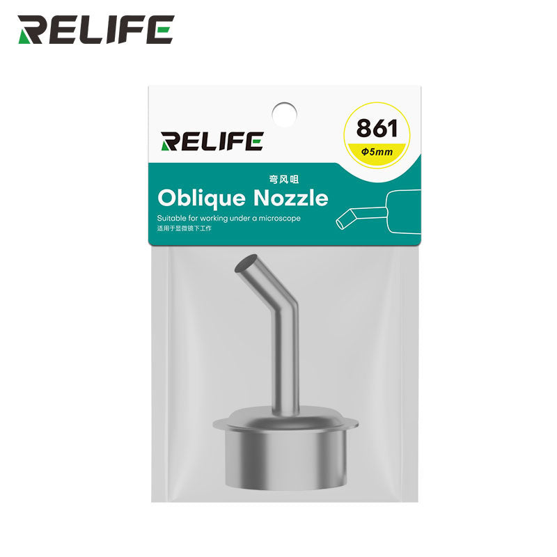 Cargue la imagen en el visor de la galería, RELIFE 861 Series 45° Curved Hot Air Nozzle – Stainless Steel Precision Tip for Microscope Repair Work

