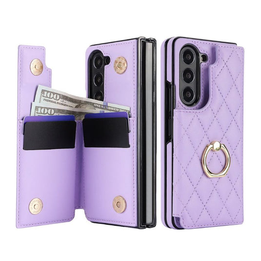 [With Card Slot] Samsung Galaxy Z Fold 6 (SM-F956) - Diamond Pattern Folding Ring Wallet Series Case - Polar Tech Australia