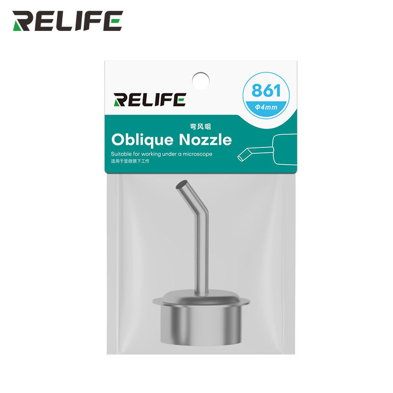 Cargue la imagen en el visor de la galería, RELIFE 861 Series 45° Curved Hot Air Nozzle – Stainless Steel Precision Tip for Microscope Repair Work
