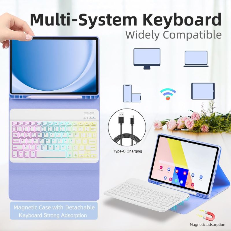 Load image into Gallery viewer, [Detachable Keyboard][With RGB Backlit][Square Keycaps] Samsung Galaxy Tab S7 Plus &amp; S7 FE &amp; S8 Plus 12.4&quot; - Smart Wireless Trackpad Keyboard Flip Case With Pen Slot - Polar Tech Australia
