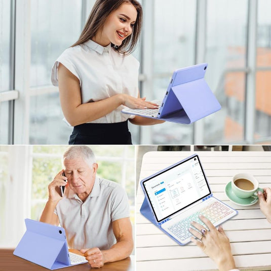 [Detachable Keyboard][With RGB Backlit][Square Keycaps] Samsung Galaxy Tab S7 Plus & S7 FE & S8 Plus 12.4" - Smart Wireless Trackpad Keyboard Flip Case With Pen Slot - Polar Tech Australia