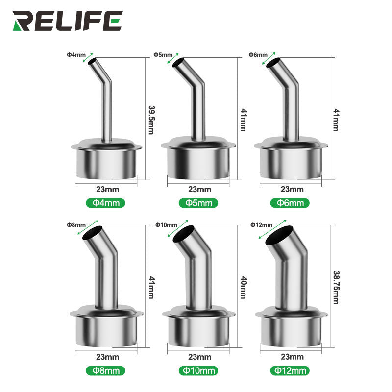 Cargue la imagen en el visor de la galería, RELIFE 861 Series 45° Curved Hot Air Nozzle – Stainless Steel Precision Tip for Microscope Repair Work
