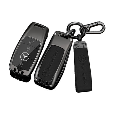Mercedes Benz Alloy + Leather Protection Car Key Fob Case Cover For Benz A, B, C, E, S, G-Class, GLA, GLB, GLC, GLE, GLS, CLA, CLS, EQC