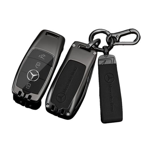 Mercedes Benz Alloy + Leather Protection Car Key Fob Case Cover For Benz A, B, C, E, S, G-Class, GLA, GLB, GLC, GLE, GLS, CLA, CLS, EQC