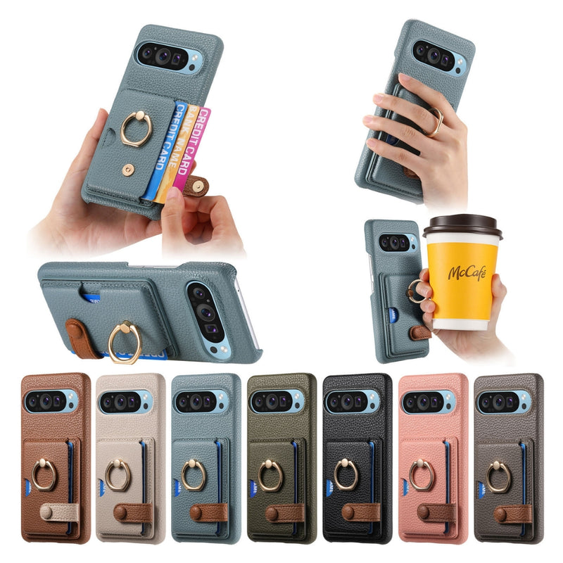 Cargue la imagen en el visor de la galería, Google Pixel 10 Pro XL - Retro PU Leather Shockproof Phone Case with Ring Holder &amp; Card Slot
