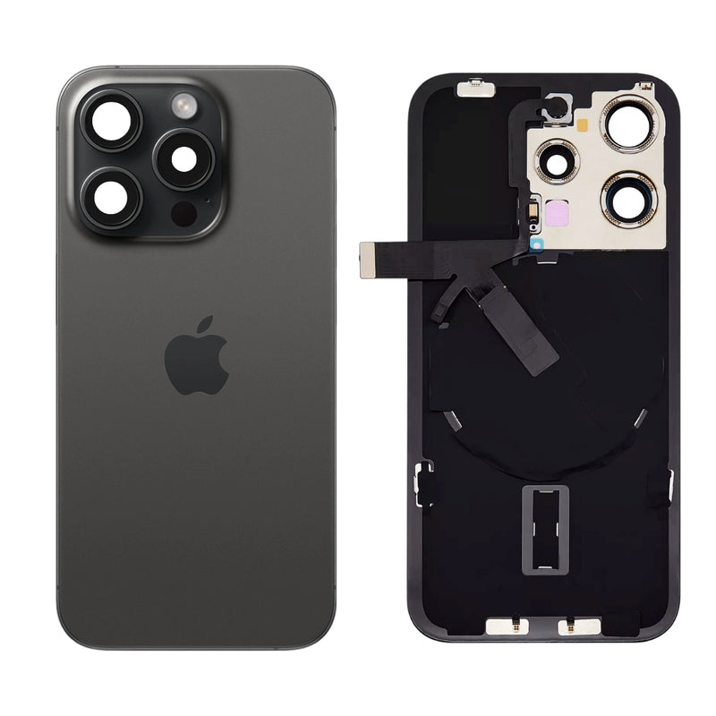 Chargez l&#39;image dans la visionneuse de la galerie, [Assembly With Flex] Apple iPhone 15 Pro - Back Rear Replacement Glass Panel With Camera Lens, Flash Light Flex &amp; Magsafe Magnet Ring Wireless NFC Charging Flex

