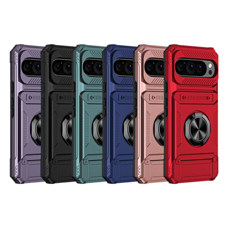 Cargue la imagen en el visor de la galería, Google Pixel 9 Pro XL - TPU+PC Shockproof Card Slot Phone Case with Metal Ring Holder - Polar Tech Australia
