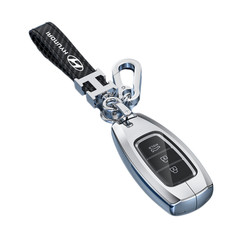 Load image into Gallery viewer, Hyundai Zinc Alloy + Carbon Fiber Texture Car Key Fob Case Cover For Palisade, Elantra, Accent, Kona, Santa Fe, Veloster

