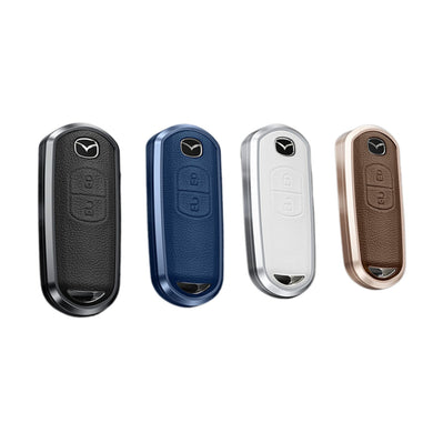 Mazda Aluminum Alloy Genuine Leather Car Key Fob Cover Case For MX-5, CX-5, CX-7, CX-9, Mazda 6