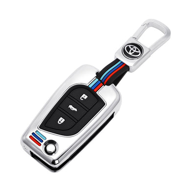 Toyota Foldable Style Metal Shell & Soft Silicone Full Protection Car Key Fob Case Cover For Camry RAV4 Highlander Avalon C-HR Prius Corolla
