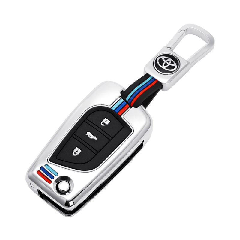 Load image into Gallery viewer, Toyota Foldable Style Metal Shell &amp; Soft Silicone Full Protection Car Key Fob Case Cover For Camry RAV4 Highlander Avalon C-HR Prius Corolla
