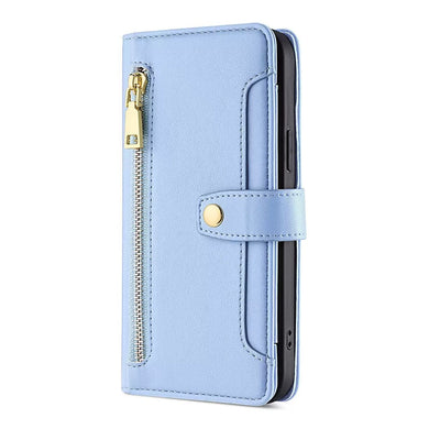 [With Card Slot] Apple iPhone 16/E/Plus/Pro/Max - Multi-Function Flip Leather Zipper Wallet Case With Wrist & Shoulder Strap