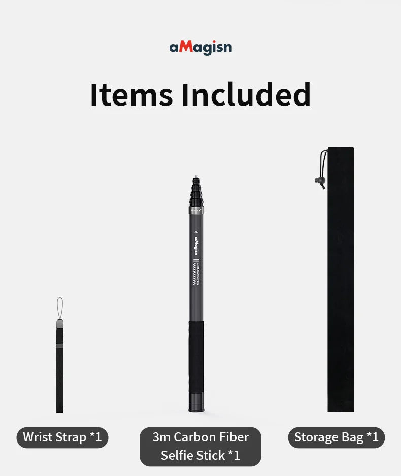 Load image into Gallery viewer, [3M Super Long] AMAGISN 3m Carbon Fiber Selfie Stick Sports Camera Extension Pole for Insta360 / DJI / GoPro - Polar Tech Australia
