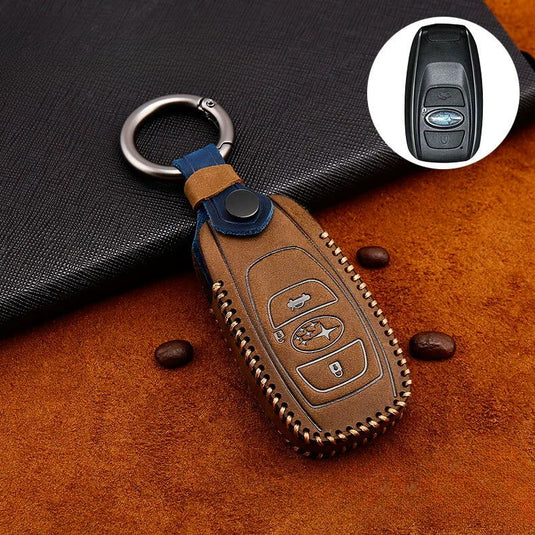 Subaru Cowhide Leather Car Key Fob Protective Cover Case For Outback, Ascent, Forester, Crosstrek, Legacy, Impreza, WRX
