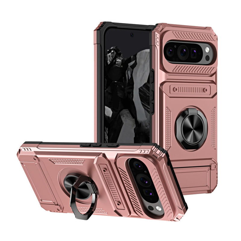 Cargue la imagen en el visor de la galería, Google Pixel 9 Pro XL - TPU+PC Shockproof Card Slot Phone Case with Metal Ring Holder - Polar Tech Australia
