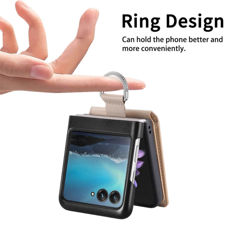 Load image into Gallery viewer, [With Card Slot] Motorola Razr 50/Ultra - Litchi Texture Leather Ring Wallet Phone Case - Polar Tech Australia
