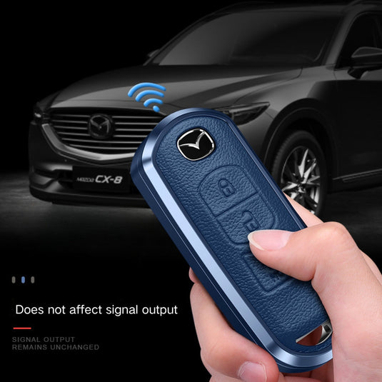 Mazda Aluminum Alloy Genuine Leather Car Key Fob Cover Case For MX-5, CX-5, CX-7, CX-9, Mazda 6