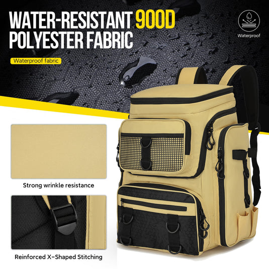 Fishing Backpack with Rod Holder, Tackle Organizer Box & Hiking Storage