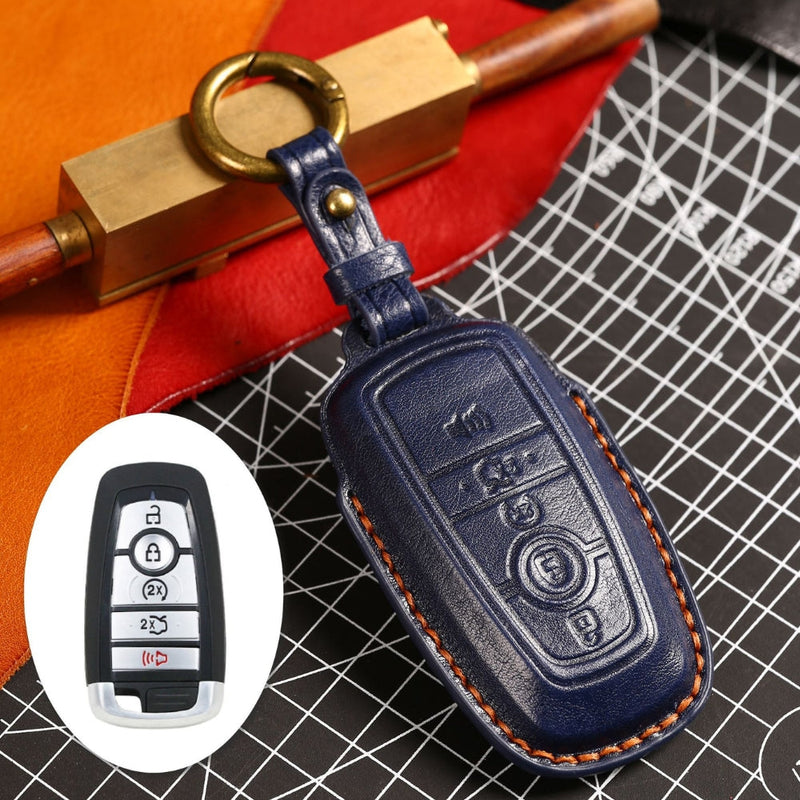Chargez l&#39;image dans la visionneuse de la galerie, Ford Handcrafted Genuine Leather Folding Car Key Fob Protective Case Cover For Raptor F-150, Focus, Escort, Mondeo, Edge, Explorer, Mustang
