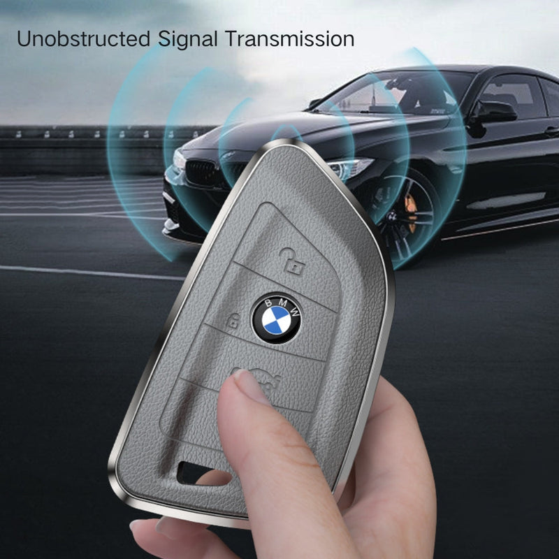 Load image into Gallery viewer, BMW Zinc Alloy + Leather Protection Car Key Fob Case Cover For 1, 2, 3, 5, 7 Series, X3, X5, X6
