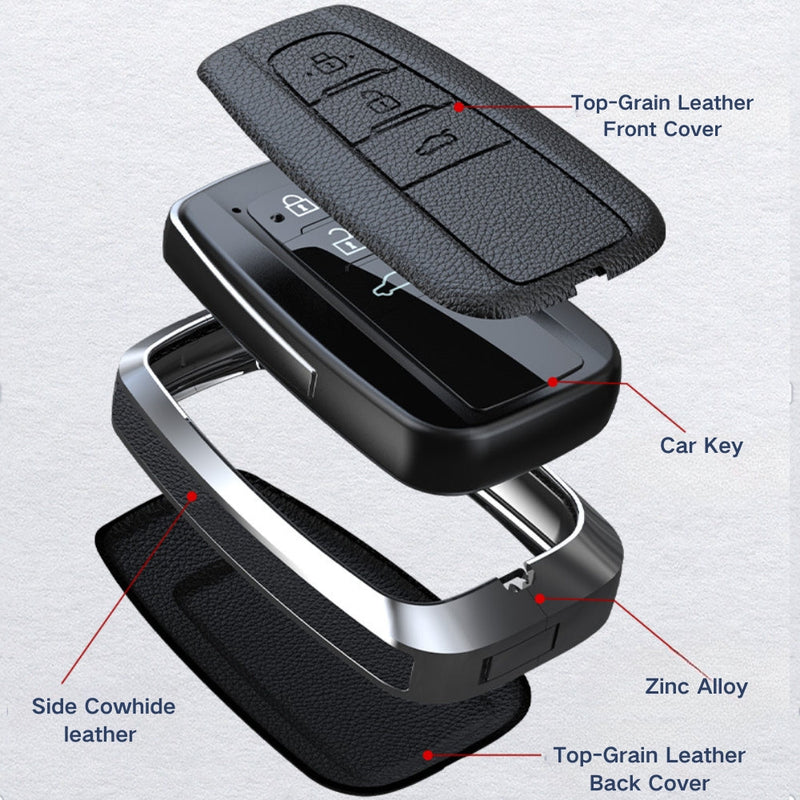 Chargez l&#39;image dans la visionneuse de la galerie, Toyota Zinc Alloy Leather Car Key Fob Case Cover For Camry, C-HR, Corolla, RAV4, Avalon, Land Cruiser, Prado, Prius
