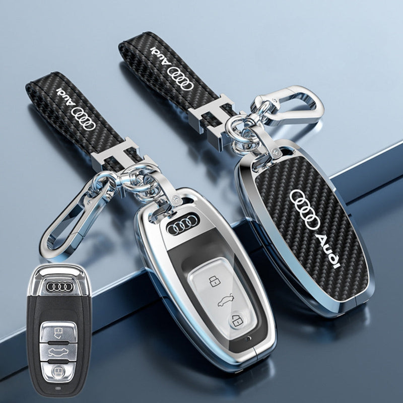 Load image into Gallery viewer, Audi Zinc Alloy + Carbon Fiber Texture Car Key Fob Case Cover For A3, A4, A5, A6, Q2, Q3, Q5, Q7, Q8, e-tron
