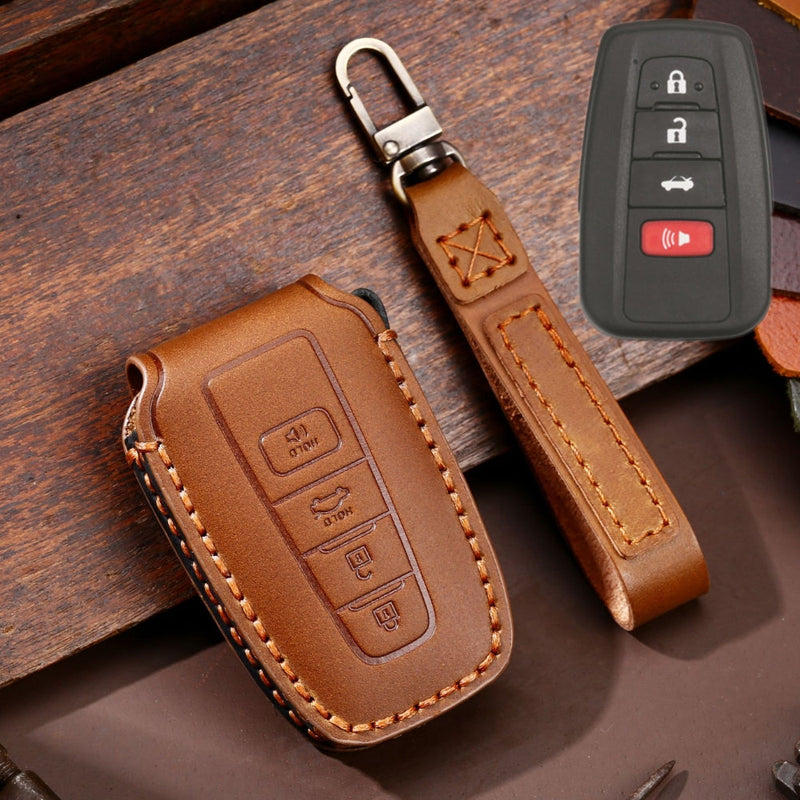 Chargez l&#39;image dans la visionneuse de la galerie, Toyota Handcrafted Genuine Leather Car Key Fob Protective Case Cover For Camry, C-HR, Corolla, RAV4, Avalon, Land Cruiser, Prado, Prius
