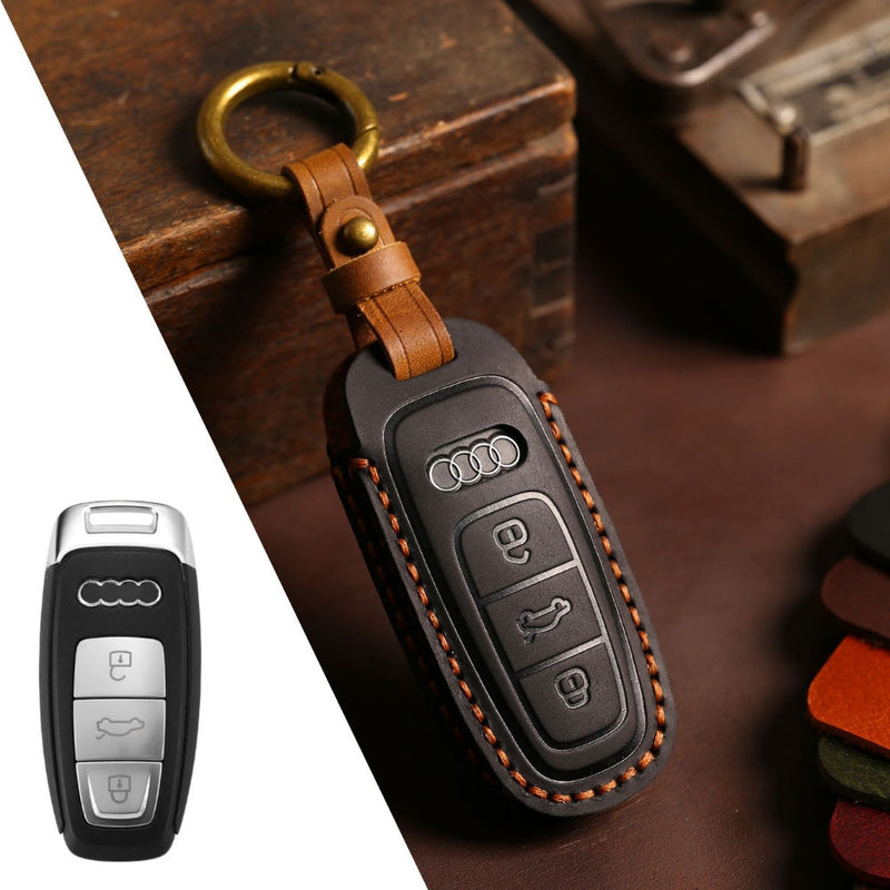 Load image into Gallery viewer, Audi Handcrafted Genuine Leather Car Key Fob Case Cover For A3, A4, A5, A6, A8, Q2, Q5, Q7, Q8, e-tron

