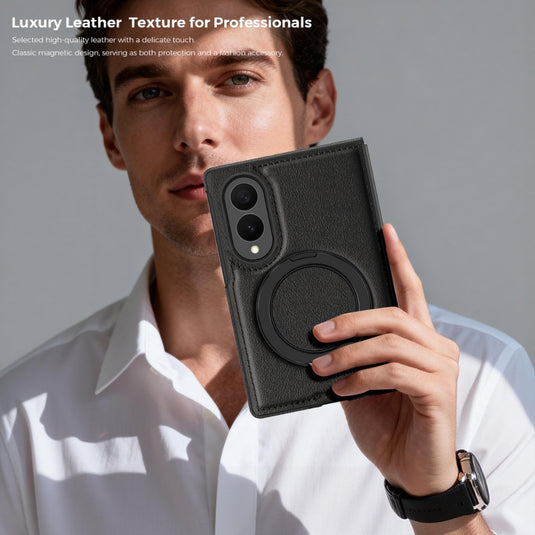 Samsung Galaxy Z Fold8 5G - Magnetic Leather Case with 360° Rotating Foldable Stand