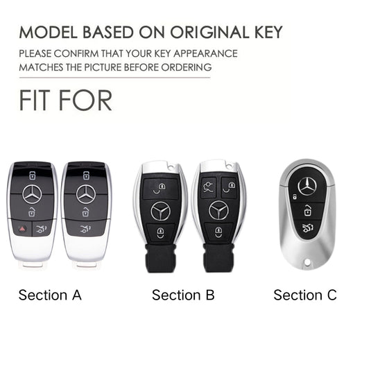 Mercedes Benz Zinc Alloy + Carbon Fiber Texture Car Key Fob Case Cover For Benz A, B, C, E, S, G-Class, GLA, GLB, GLC, GLE, GLS, CLA, CLS, EQC