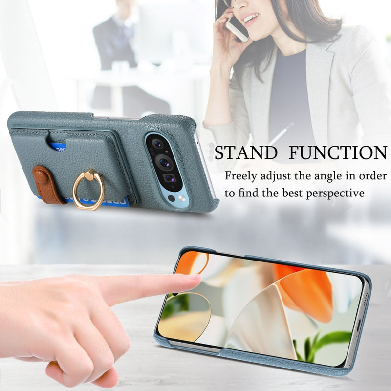 Cargue la imagen en el visor de la galería, Google Pixel 10 / 10 Pro - Retro PU Leather Shockproof Phone Case with Ring Holder &amp; Card Slot
