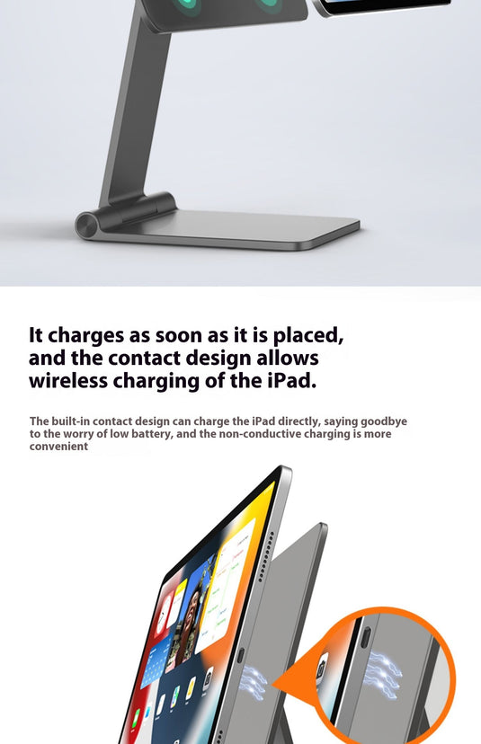 Magnetic wireless charging iPad stand with 18W contacts for charging magnetic tablets - Polar Tech Australia