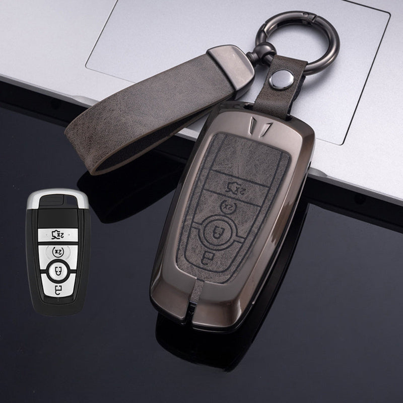 Chargez l&#39;image dans la visionneuse de la galerie, Ford Zinc Alloy Leather Folding Car Key Fob Case Cover For Ranger, Mustang, Everest, Escape, Puma, Transit, Focus, Fiesta, Ranger Raptor, Mondeo
