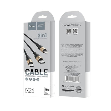 [X26][3 in 1][1M][Heavy Duty] HOCO Universal Traveling Fast Charging Data Sync USB Cable For USB-C / Lightning / Micro Phone & Tablet Device - Polar Tech Australia