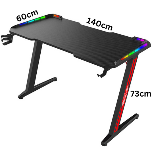 Large Gaming Desk with RBG LED Lights Carbon Fiber Surface with Cup Holder & Headphone Hook - Polar Tech Australia