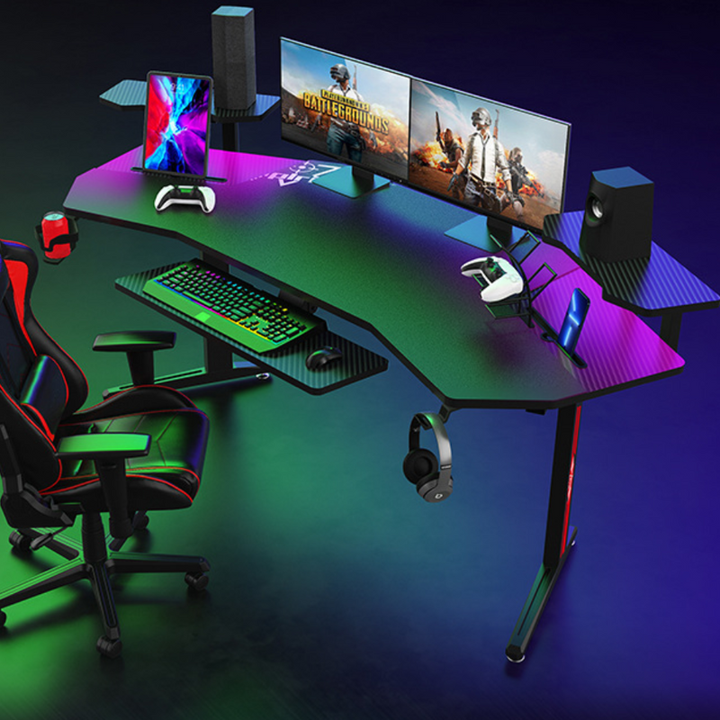 Load image into Gallery viewer, Ultra Wide Large Gaming Desk with RBG LED Lights Carbon Fiber Surface with Cup Holder &amp; Headphone Hook - Polar Tech Australia
