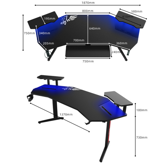 Ultra Wide Large Gaming Desk with RBG LED Lights Carbon Fiber Surface with Cup Holder & Headphone Hook - Polar Tech Australia