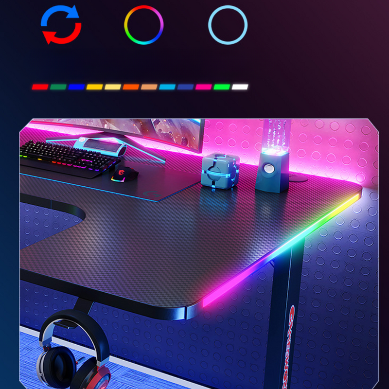 Cargue la imagen en el visor de la galería, Large Left Corner Gaming Desk with RBG LED Lights Carbon Fiber Surface with Cup Holder &amp; Headphone Hook - Polar Tech Australia
