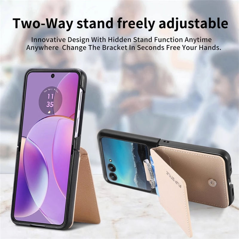 Load image into Gallery viewer, [With Card Slot] Motorola Razr 50/Ultra - Litchi Texture Leather Ring Wallet Phone Case - Polar Tech Australia
