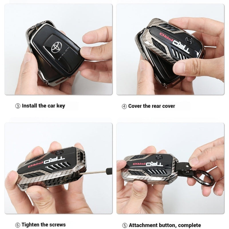 Chargez l&#39;image dans la visionneuse de la galerie, Toyota TRD Carbon Fiber Metal Car Key Fob Protective Case Cover For C-HR, Camry, RAV4, Avalon, Prius, Corolla, Highlander, GT86, Prado
