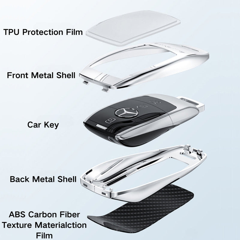 Cargue la imagen en el visor de la galería, Mercedes Benz Zinc Alloy + Carbon Fiber Texture Car Key Fob Case Cover For Benz A, B, C, E, S, G-Class, GLA, GLB, GLC, GLE, GLS, CLA, CLS, EQC
