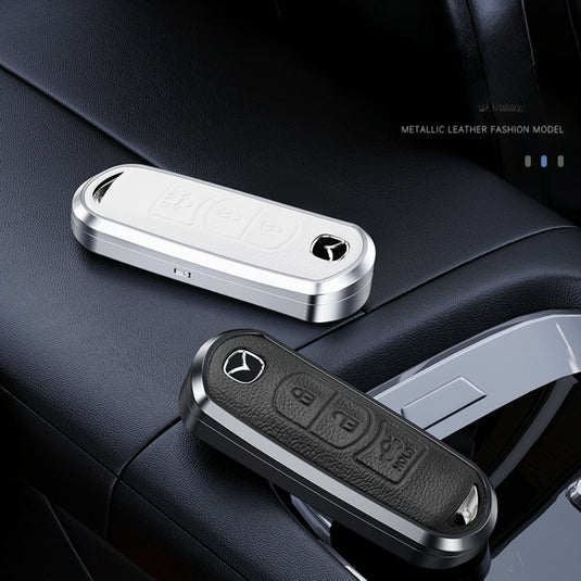 Mazda Aluminum Alloy Genuine Leather Car Key Fob Cover Case For MX-5, CX-5, CX-7, CX-9, Mazda 6