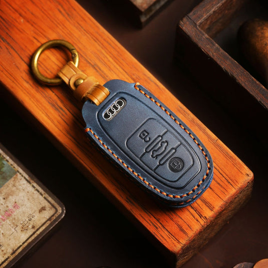 Audi Handcrafted Genuine Leather Car Key Fob Case Cover For A3, A4, A5, A6, A8, Q2, Q5, Q7, Q8, e-tron