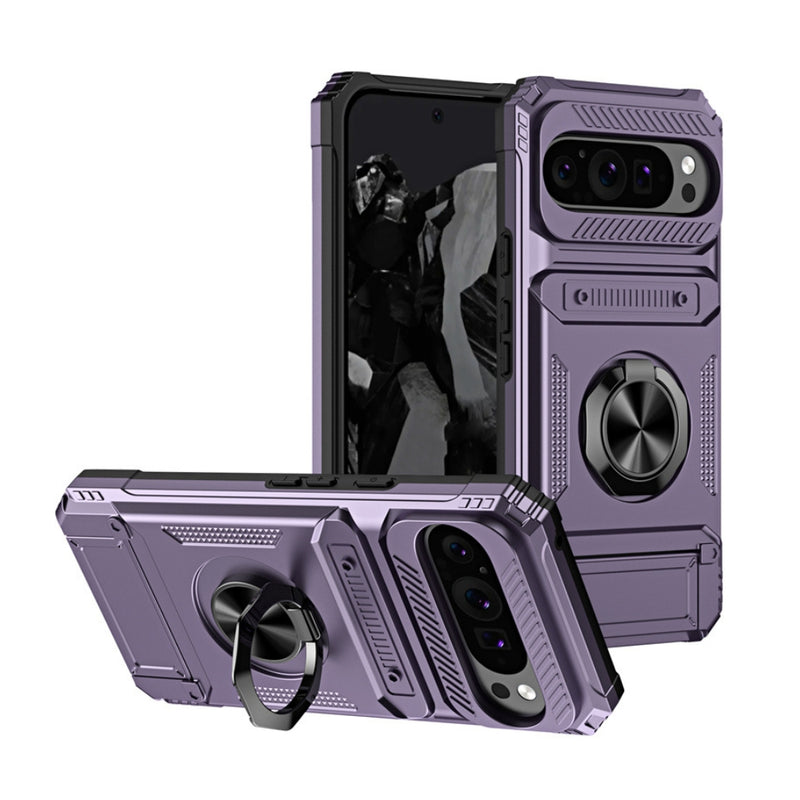 Cargue la imagen en el visor de la galería, Google Pixel 9 Pro XL - TPU+PC Shockproof Card Slot Phone Case with Metal Ring Holder - Polar Tech Australia
