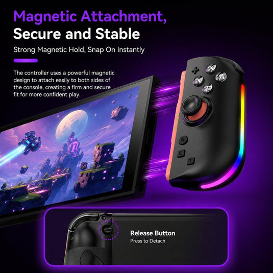 Nintendo Switch 2 Left + Right Magnetic Controllers 9-Axis RGB Motion-Sensing Hall-Effect Joystick With Bluetooth 5.4 Wake-Up and Burst Fire Functionality