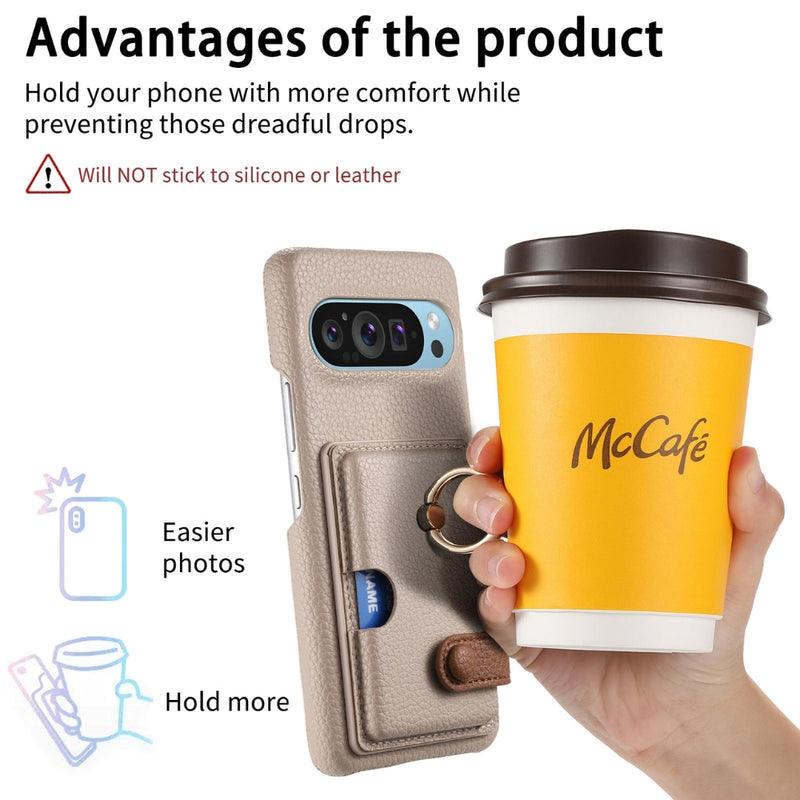 Cargue la imagen en el visor de la galería, Google Pixel 10 / 10 Pro - Retro PU Leather Shockproof Phone Case with Ring Holder &amp; Card Slot
