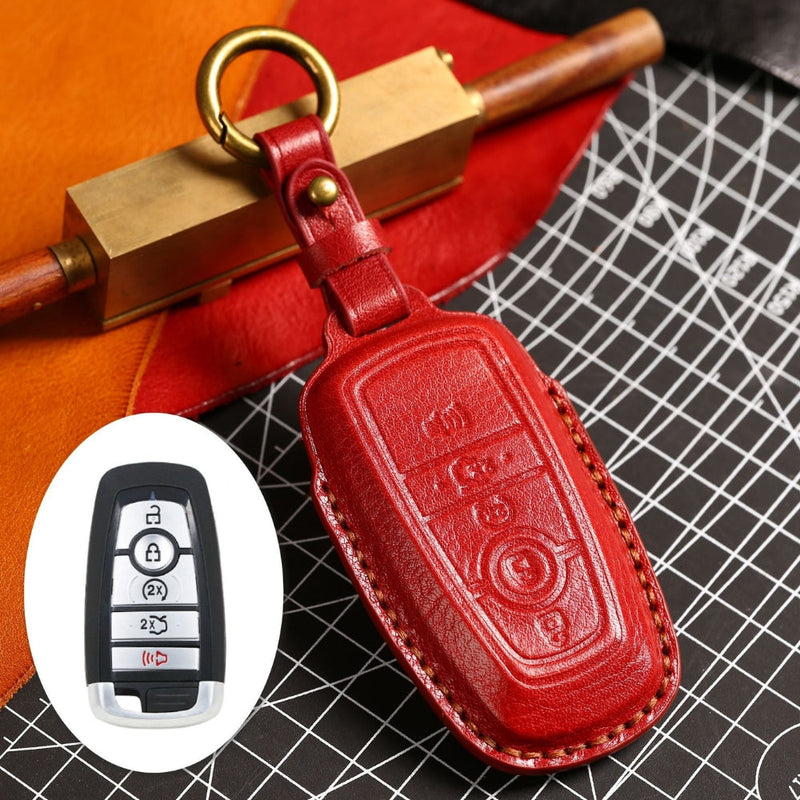 Chargez l&#39;image dans la visionneuse de la galerie, Ford Handcrafted Genuine Leather Folding Car Key Fob Protective Case Cover For Raptor F-150, Focus, Escort, Mondeo, Edge, Explorer, Mustang
