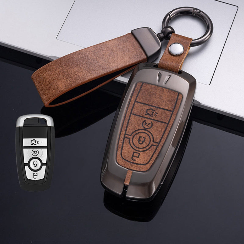 Chargez l&#39;image dans la visionneuse de la galerie, Ford Zinc Alloy Leather Folding Car Key Fob Case Cover For Ranger, Mustang, Everest, Escape, Puma, Transit, Focus, Fiesta, Ranger Raptor, Mondeo
