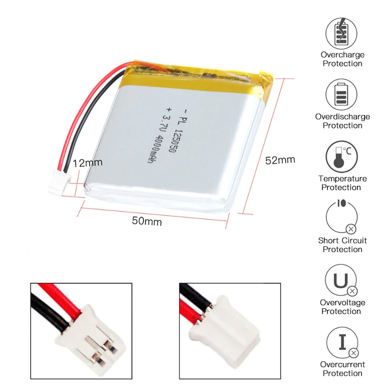 Cargue la imagen en el visor de la galería, [PH2.0-JST Connector][125050] Universal 4000mAh 3.7V Rechargeable Li-Ion Lithium Polymer Battery - Polar Tech Australia
