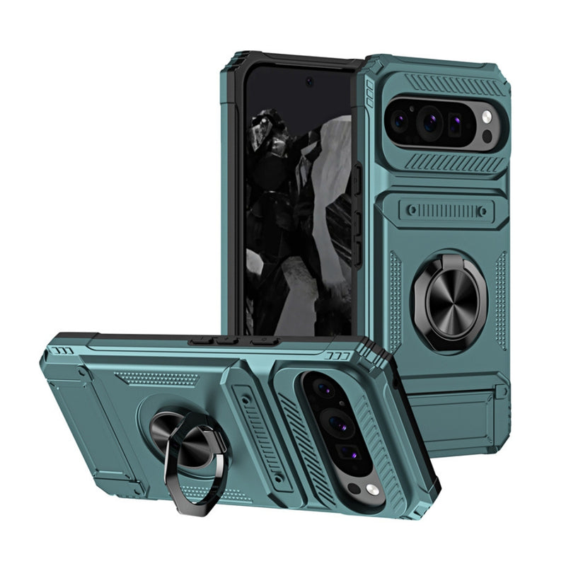 Cargue la imagen en el visor de la galería, Google Pixel 9 Pro XL - TPU+PC Shockproof Card Slot Phone Case with Metal Ring Holder - Polar Tech Australia
